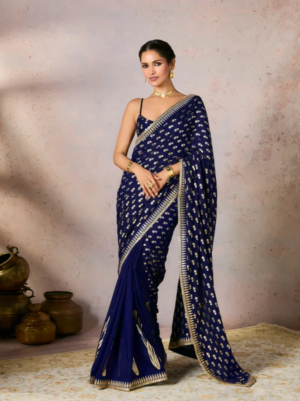 Blue Whispering Lily Crush Saree