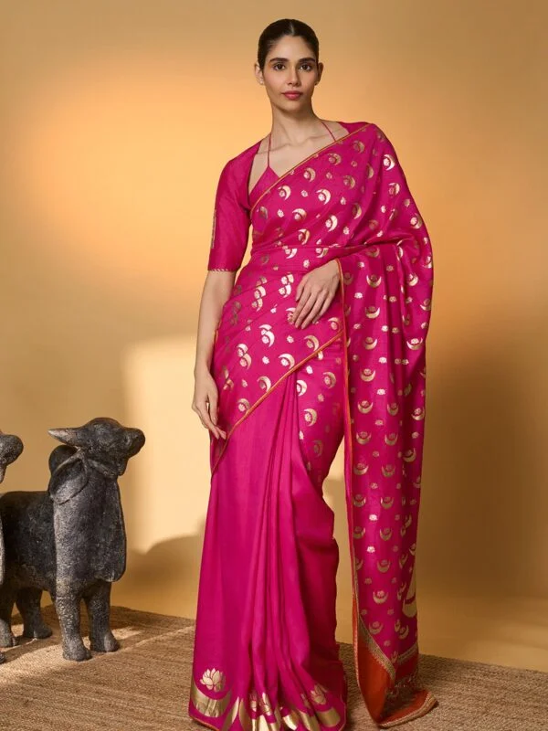 Rani Pink Chand Phool Saree